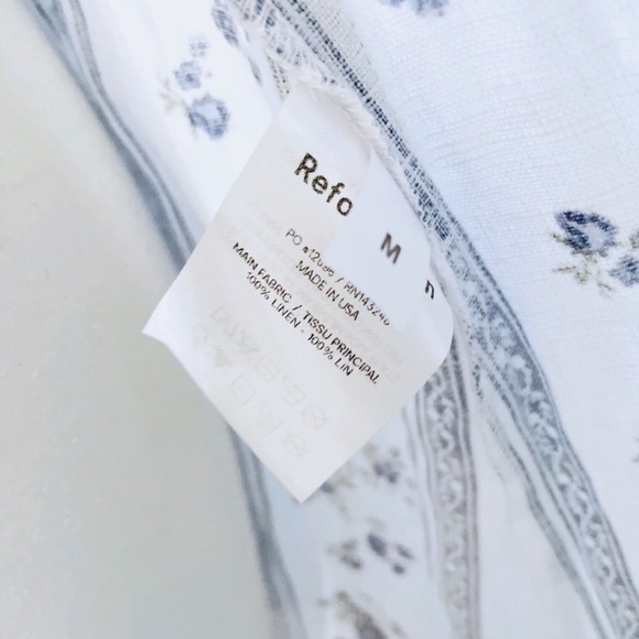 SOLD NEW Reformation Summer Wrap Linen Midi Dress White Blue Floral M Medium NWT - Picture 5 of 11